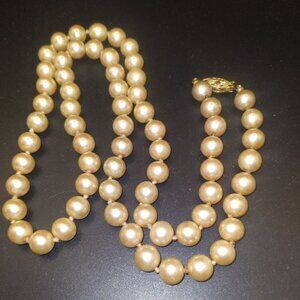 Vintage Pink Glass Pearl 24'' Necklace stamped G Silver Clasp